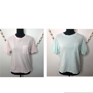 2 American Eagle T-shirts Set of 2 Faded Green Pink Womens XS 100% Cotton